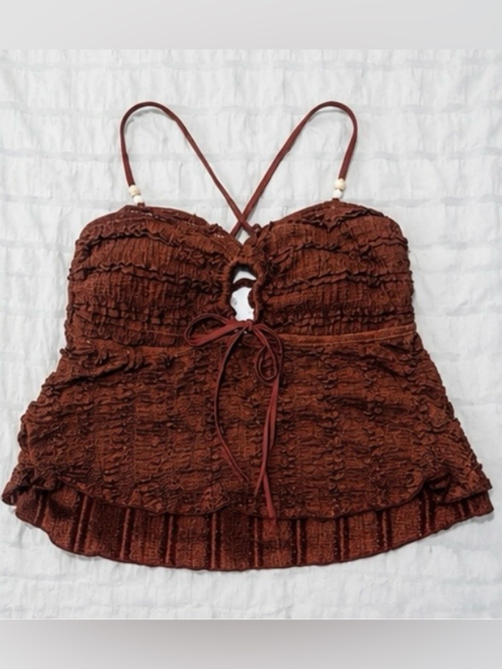 Brown Textured Tankini Swimsuit Set - Picture 2 of 7